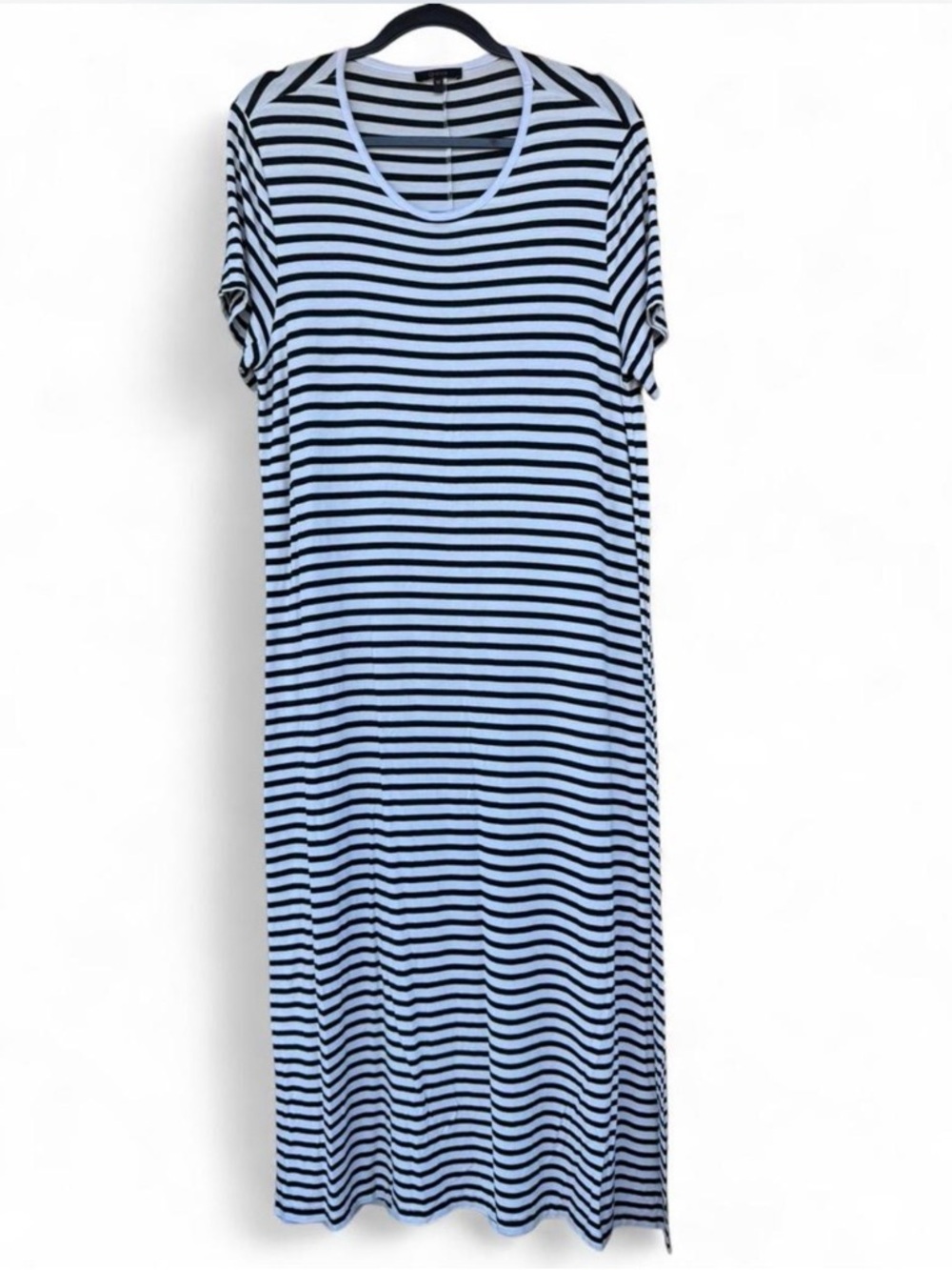 Quince Blue and Black Striped Midi Dress